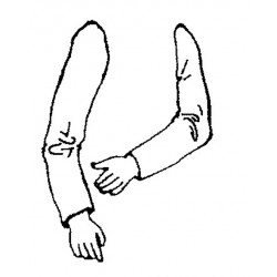 Left arm holding reins, right pointing