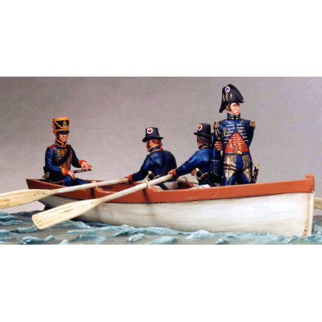 Officer of the guard and three sailors in a boat