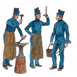 3 ouvriers d'artillerie 1804-812 en tenue de travail